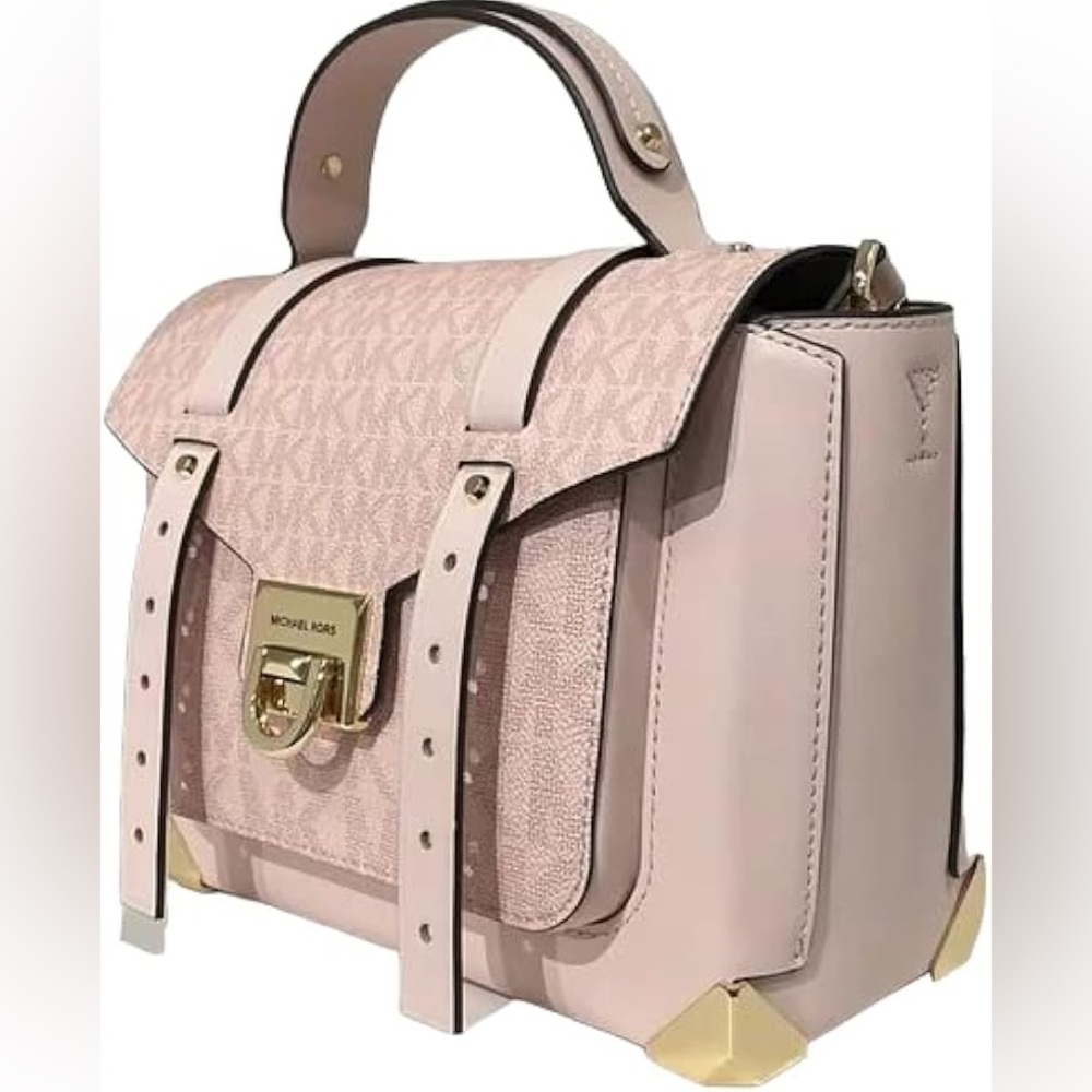 Michael Kors Manhattan Medium Leather and Logo  crossbody Powder Blush - Picture 14 of 16